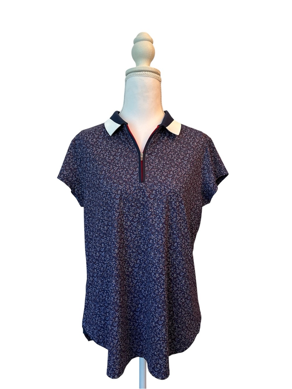 Peter Millar Navy Short-Sleeve Polo Top with White Collar